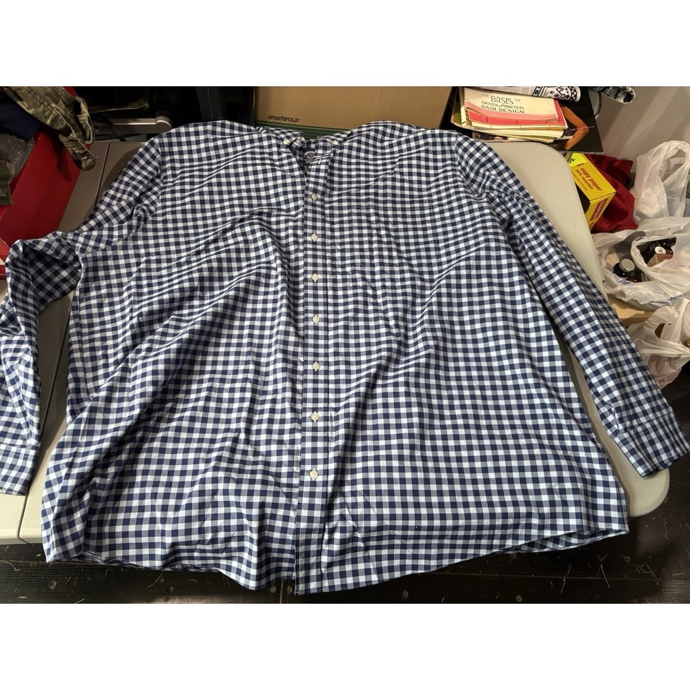 BROOKS BROTHERS 1818 Size 4XLT Mens Navy‎ Blue Check Non-Iron Supima Flip Cuff
